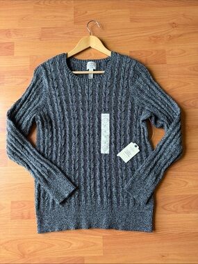 St. John's Bay Gray Cable Knit Crewneck Sweater Size 1X NWT